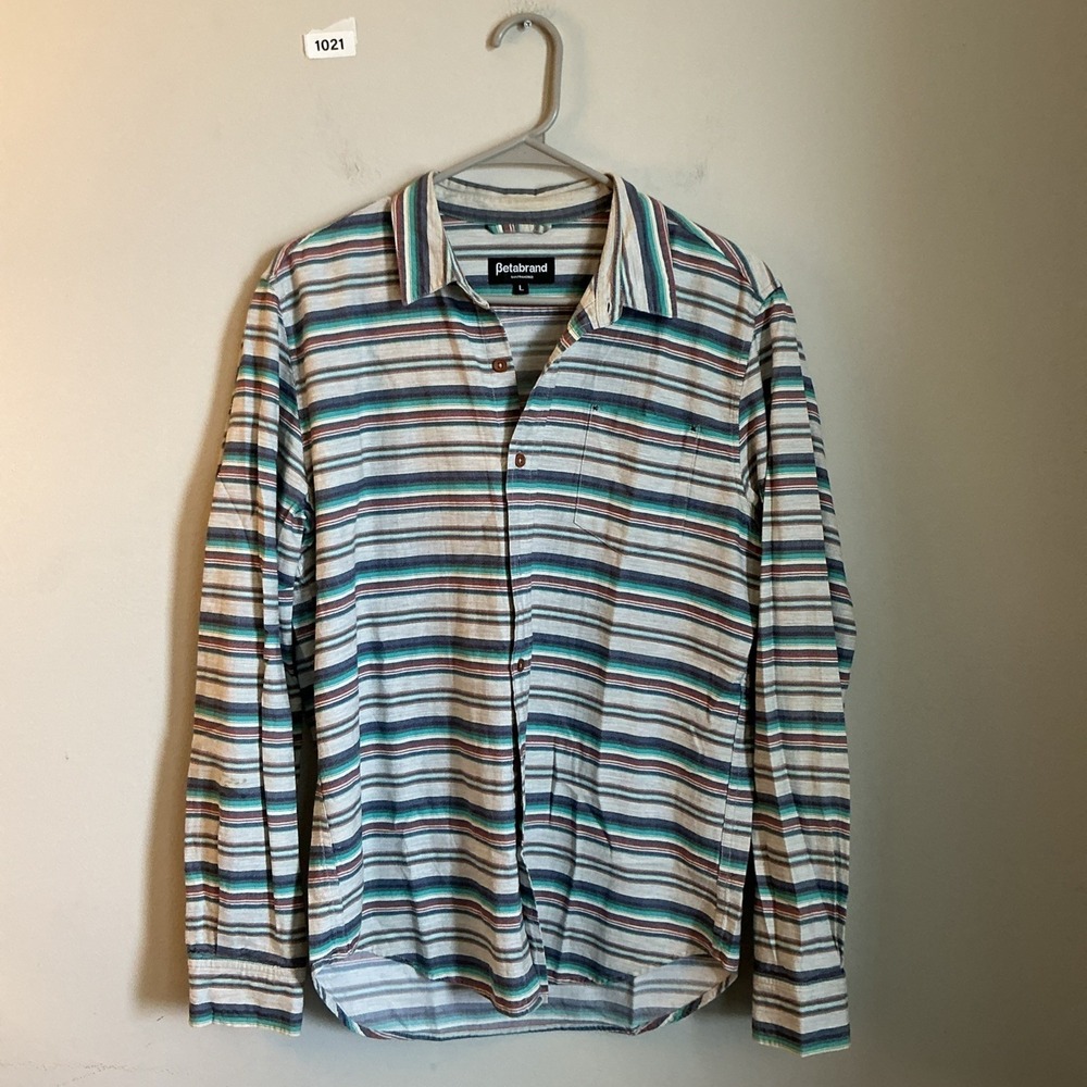 Betabrand Size L Stripped Long Sleeve Men's Shirt Size L